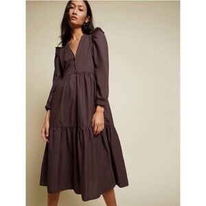 Nation LTD Dalia Victorian Midi Dress in Swashbuckle Brown